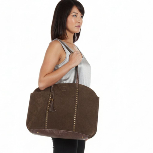 Marlon Brown Suede Tote Bag Made In Italy - Picture 2 of 10